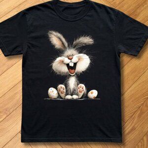 Cute Fluffy Bunny Graphic Tee Easter Aesthetic Black